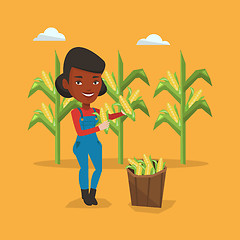 Image showing Farmer collecting corn vector illustration.