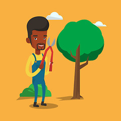 Image showing Farmer with pruner in garden vector illustration.