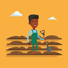 Image showing Farmer with shovel at field vector illustration.