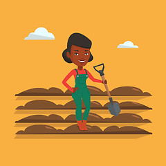 Image showing Farmer with shovel at field vector illustration.