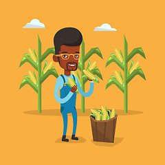 Image showing Farmer collecting corn vector illustration.