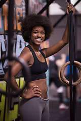 Image showing portrait of black women after workout dipping exercise