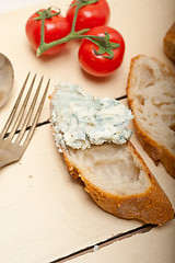 Image showing fresh blue cheese spread ove french baguette