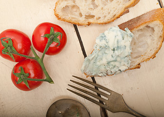 Image showing fresh blue cheese spread ove french baguette