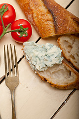 Image showing fresh blue cheese spread ove french baguette