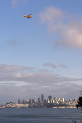 Image showing Float Plane Flies San Francisco California Downtown City Skyline