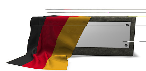 Image showing stone socket with blank sign and flag of germany - 3d rendering