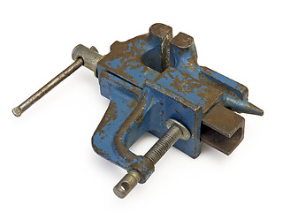 Image showing Blue steel vise on white background