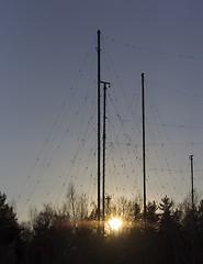 Image showing Silhouette Antenna against the sky at sunrise