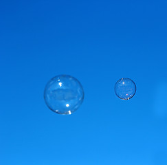 Image showing Soap bubble flying against the blue sky