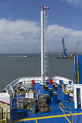 Image showing Ship is leaves the harbor, the view forth.