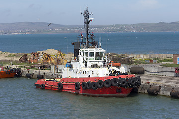 Image showing Orange rescue or coast guard patrol boat in blue sea water