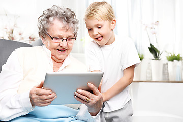 Image showing Grandmother and grandson. Family, grandmother with grandson.