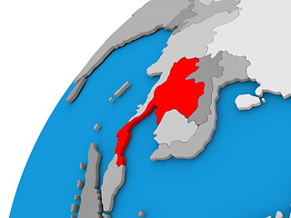 Image showing Thailand on globe in red