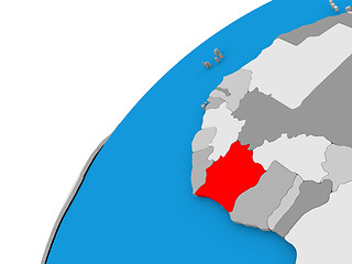 Image showing Ivory Coast on globe in red