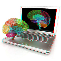 Image showing creative three-dimensional model of real human brain and scan on