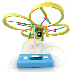 Image showing Drone with remote controller. Anaglyph. View with red/cyan glass