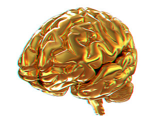 Image showing Gold brain. 3d render. Anaglyph. View with red/cyan glasses to s