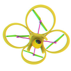 Image showing Drone, quadrocopter, with photo camera flying. 3d render. Anagly