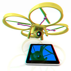 Image showing Drone with tablet pc. Anaglyph. View with red/cyan glasses to se