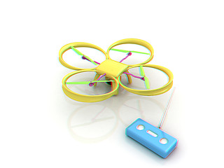 Image showing Drone with remote controller. Anaglyph. View with red/cyan glass