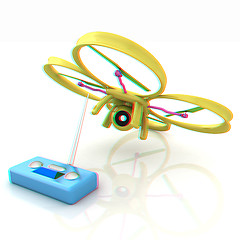 Image showing Drone with remote controller. Anaglyph. View with red/cyan glass