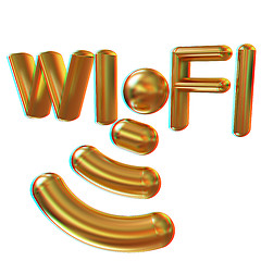 Image showing Gold wifi iconl. 3d illustration. Anaglyph. View with red/cyan g