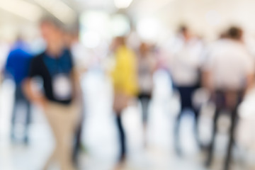 Image showing Abstract blurred people socializing during coffee break at business conference.