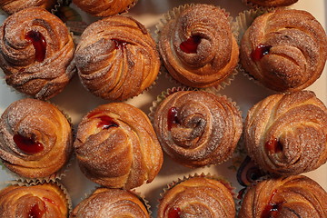 Image showing  fresh bakery american cruffins with jam 