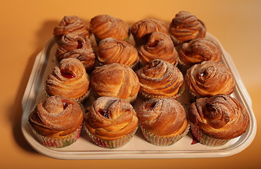 Image showing American cruffins with jam 