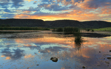 Image showing Sunset over the nature lake Boorooberongal