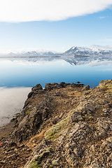 Image showing Icelandic mountains with the amazing lagoon in winter