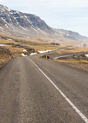 Image showing Asphalt road among mountains in Iceland