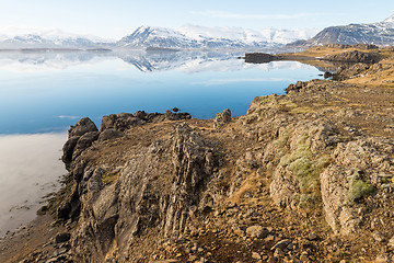 Image showing Icelandic mountains with the amazing lagoon in winter