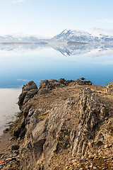 Image showing Icelandic mountains with the amazing lagoon in winter