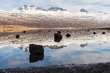 Image showing Icelandic mountains with the amazing lagoon in winter