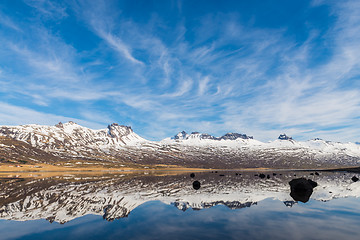 Image showing Icelandic mountains with the amazing lagoon in winter