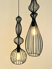 Image showing Pendant lamps made of black metal wire