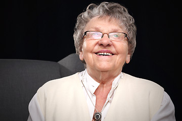 Image showing Smiling older woman. Grandmother. Cheerful old man.