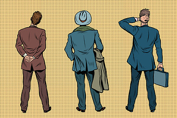 Image showing Three retro businessman standing back