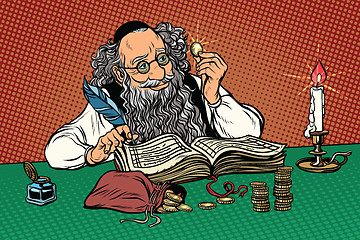 Image showing Old Jew with coins