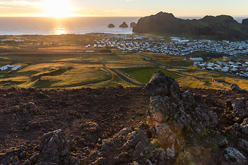 Image showing Sunset at the vestmannaeyjar island