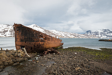 Image showing A massive shipwreck at the Icelandic coast