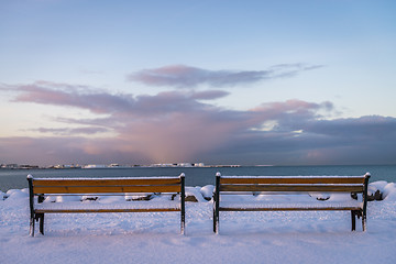 Image showing Benches in Reykjavik during winter