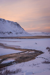 Image showing Winter landscape near Glymur waterfall, Iceland