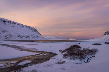 Image showing Winter landscape near Glymur waterfall, Iceland