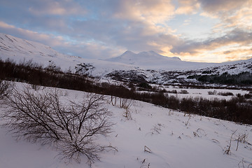 Image showing Winter landscape near Glymur waterfall, Iceland