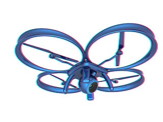 Image showing Drone, quadrocopter, with photo camera flying. 3d render. Anagly