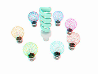 Image showing energy-saving lamps. 3D illustration. Anaglyph. View with red/cy