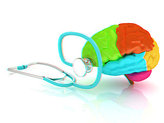 Image showing stethoscope and brain. 3d illustration. Anaglyph. View with red/